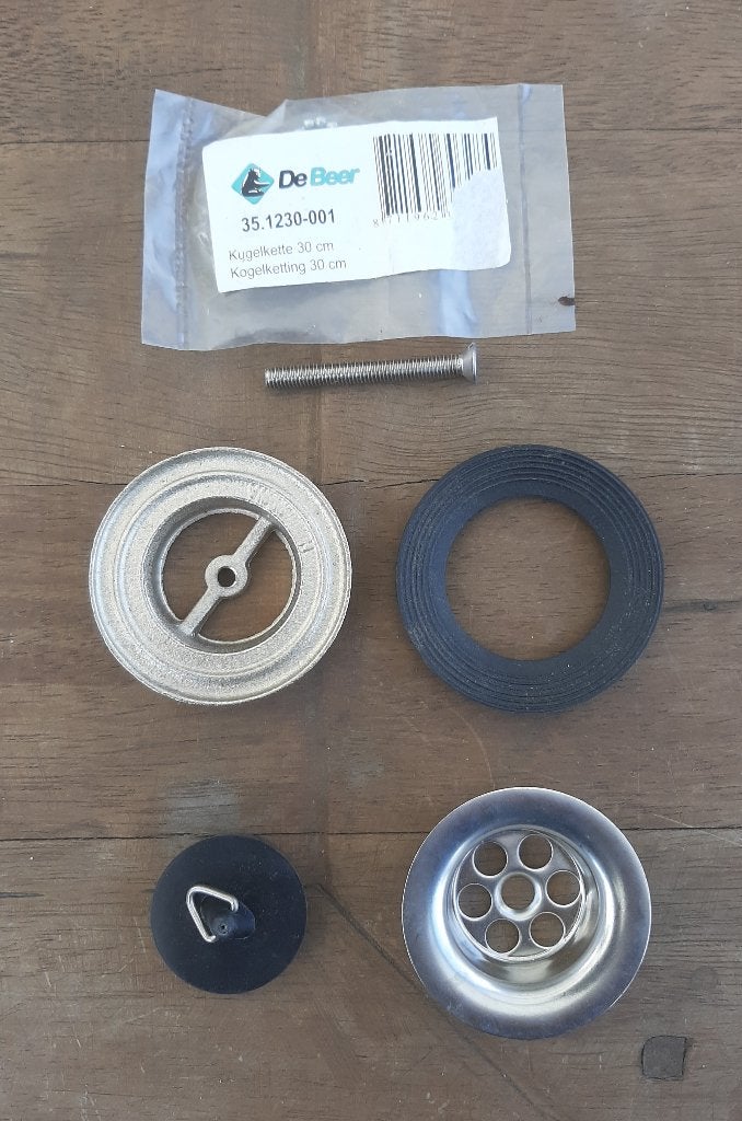 RVS Afvoerplug, Zwarte Plugstop en Kogelketting lengte 30 cm, Ophalen, Nieuw, Rvs, Wastafel