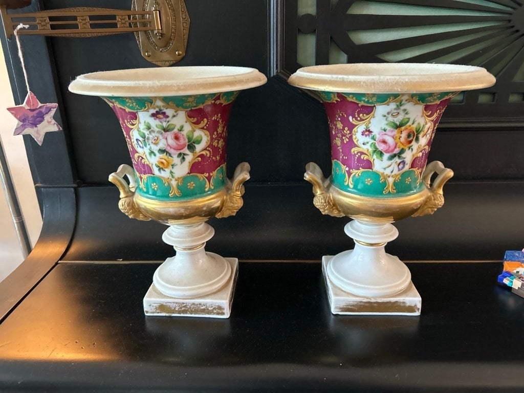 Antiek paar Franse Porcelaine de Paris Medici vazen, Antiek en Kunst, Ophalen