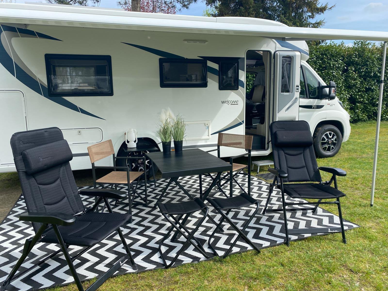 2 Isabella zwarte 5 standenstoelen met zwart aluminium frame, Caravans en Kamperen, Ophalen of Verzenden, Zo goed als nieuw