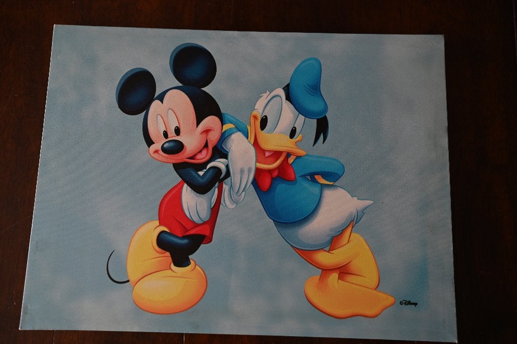 Disney Mickey Mouse en Donald Duck Canvas Schilderij, Verzamelen, Ophalen of Verzenden, Mickey Mouse, Gebruikt, Plaatje of Poster
