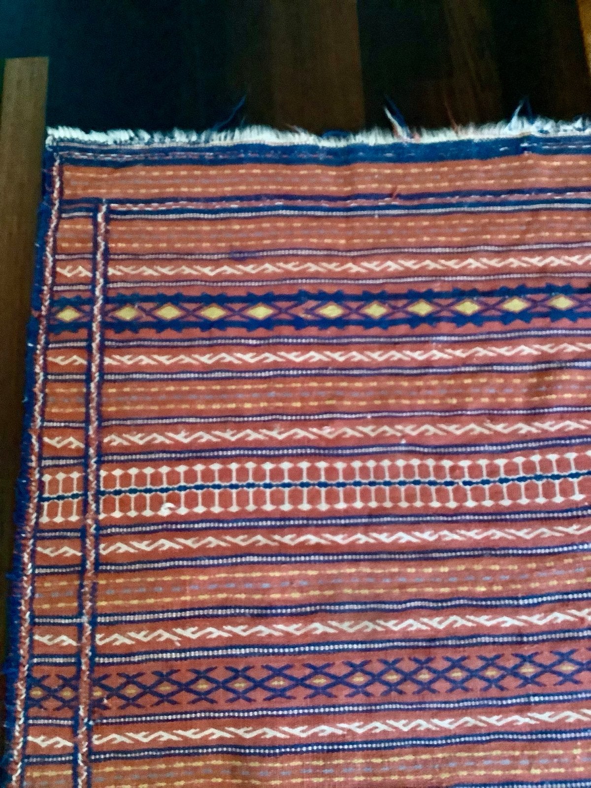 Handgeweven Kelim Steenrood Blauw, Beige bijna antiek, Huis en Inrichting, Ophalen, Gebruikt, 150 tot 200 cm, 200 cm of meer