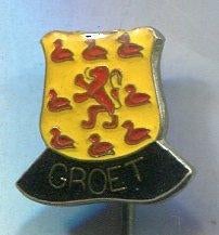 Groet email op zilverkleurig wapen speldje ( W_397 ), Verzenden, Zo goed als nieuw, Stad of Land, Speldje of Pin