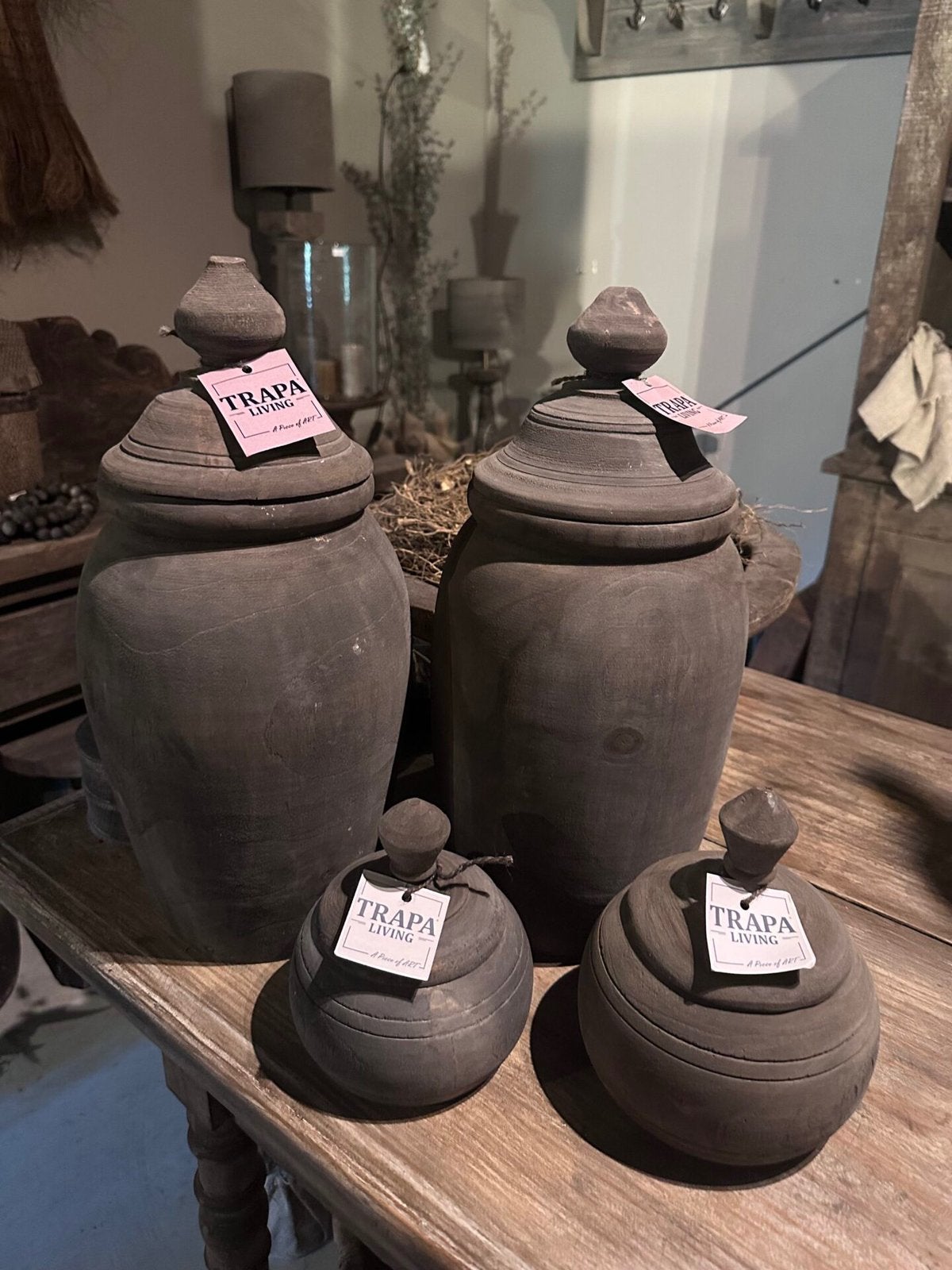 Robuuste Houten Pot met Deksel van Trapaliving, Ophalen of Verzenden
