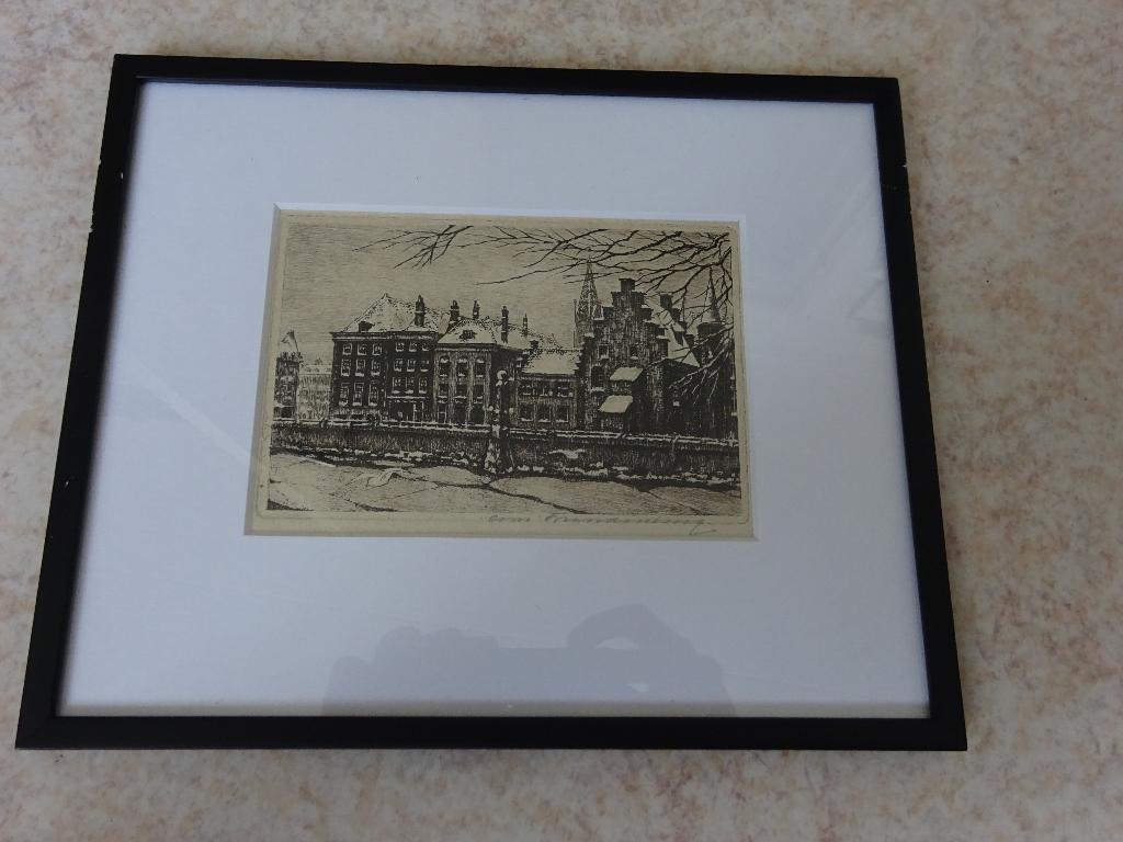 Cornelis Brandenburg - Den Haag - Gevangenenpoort, Antiek en Kunst, Kunst | Etsen en Gravures, Ingelijst, Ets, Stadsgezicht, Ophalen of Verzenden