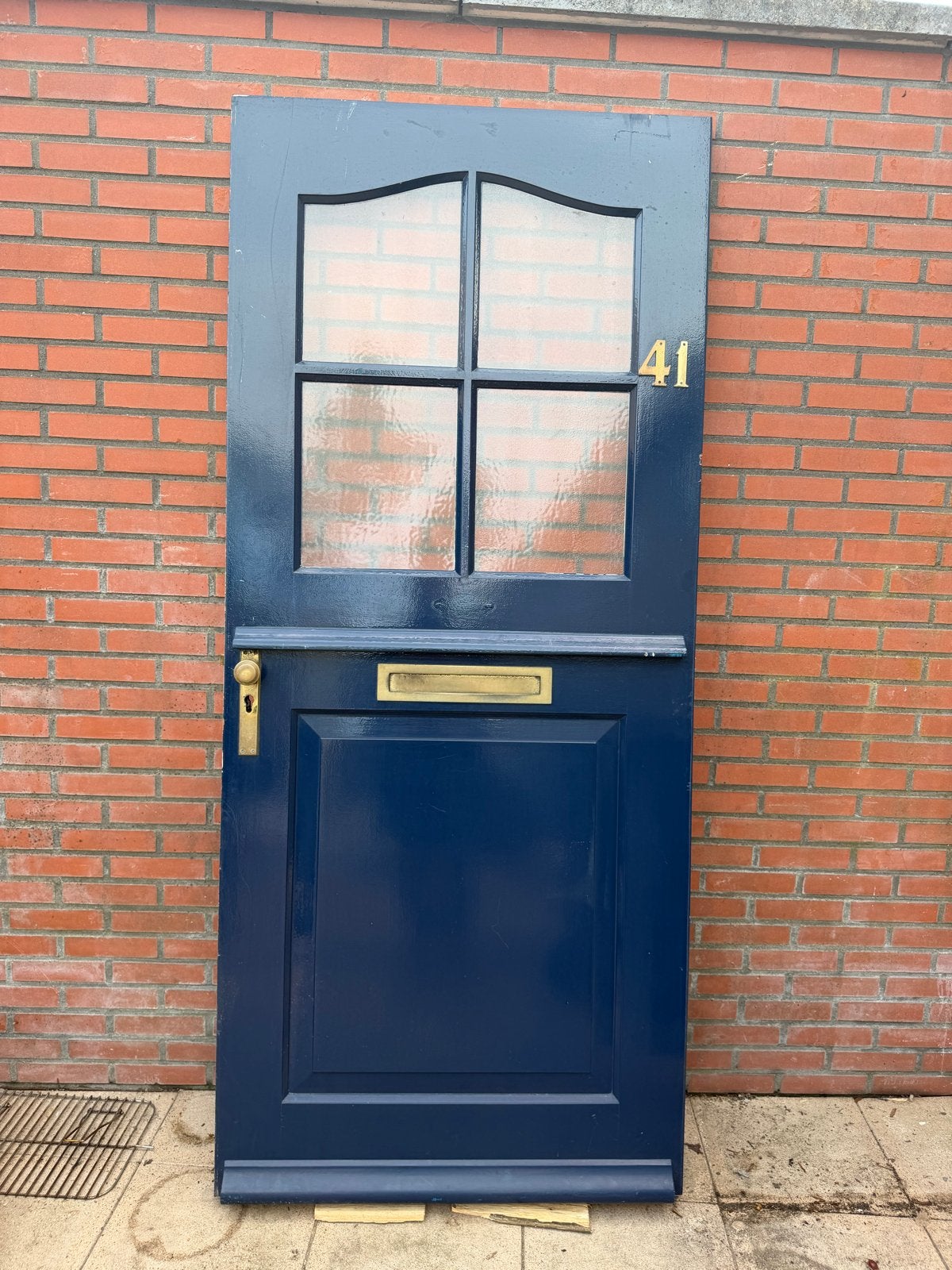 Donkerblauwe hard houten buitendeur, Doe-het-zelf en Verbouw, Ophalen, Gebruikt, 80 tot 100 cm, Buitendeur