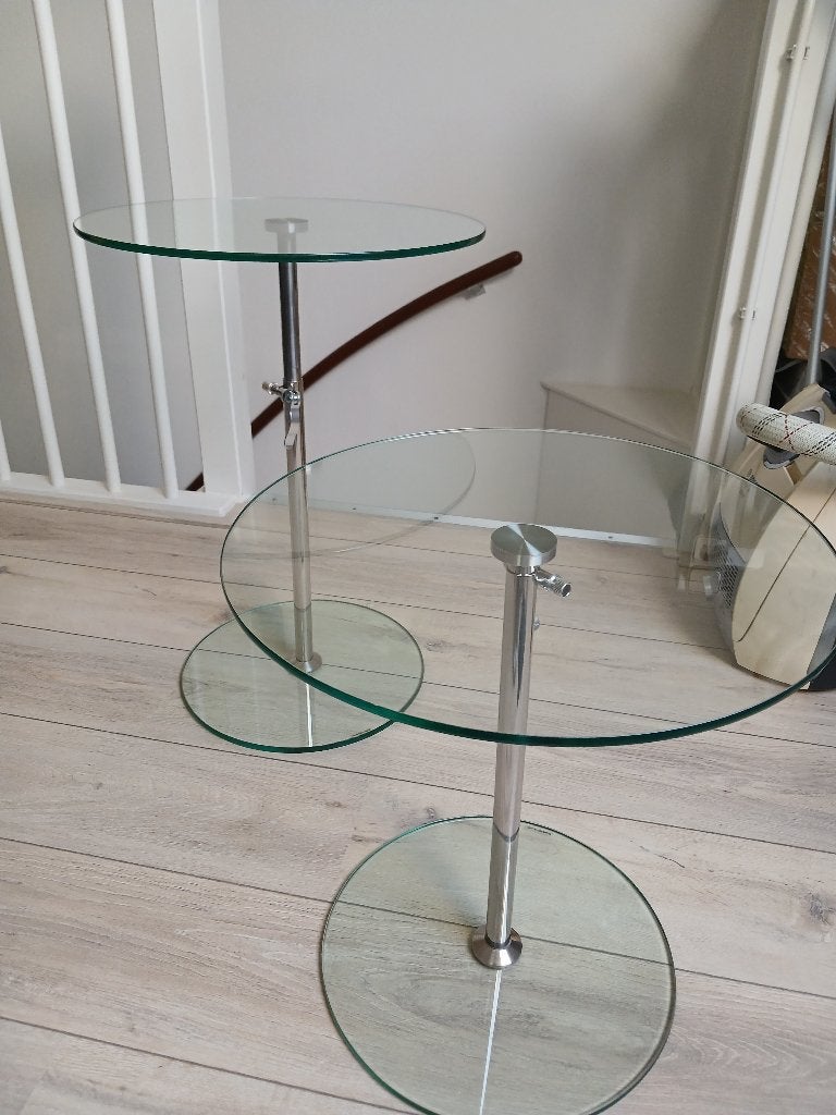 2 glazen bijzettafels, Minder dan 55 cm, Gebruikt, Rond, Glas