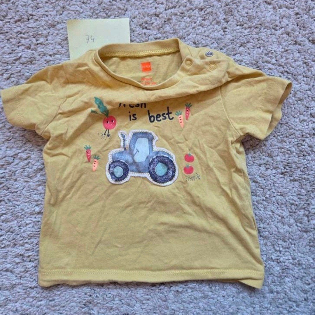 Hema T-shirt katoen mt 74 - geel met print, Ophalen of Verzenden, Gebruikt, Hema, Jongetje