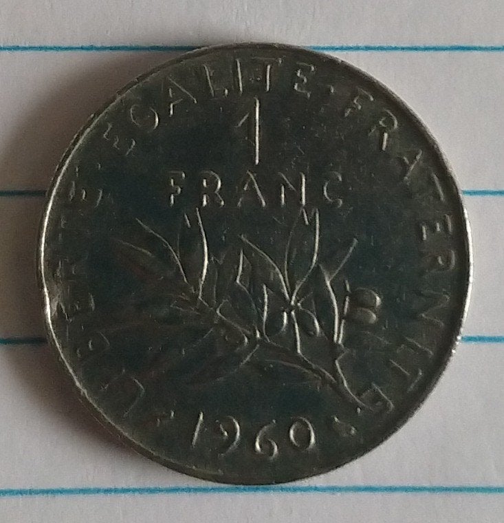 1 franc 1960 munt, volgnr 87, Ophalen of Verzenden, Frankrijk, Losse munt