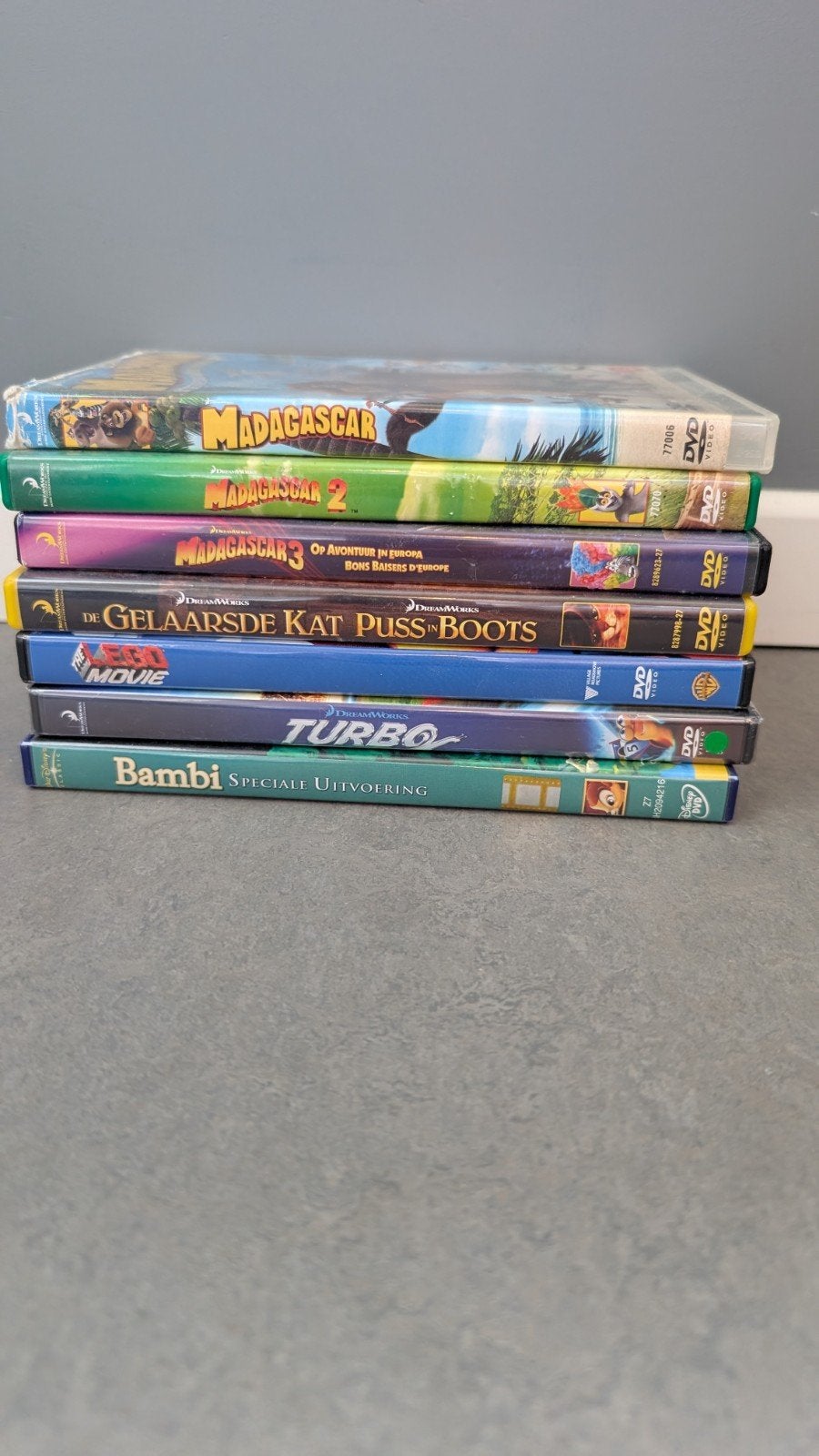7 kinderfilms op DVD: Madagascar, Puss in Boots, Turbo, Gebruikt, Animatie, Alle leeftijden, Box/collectie