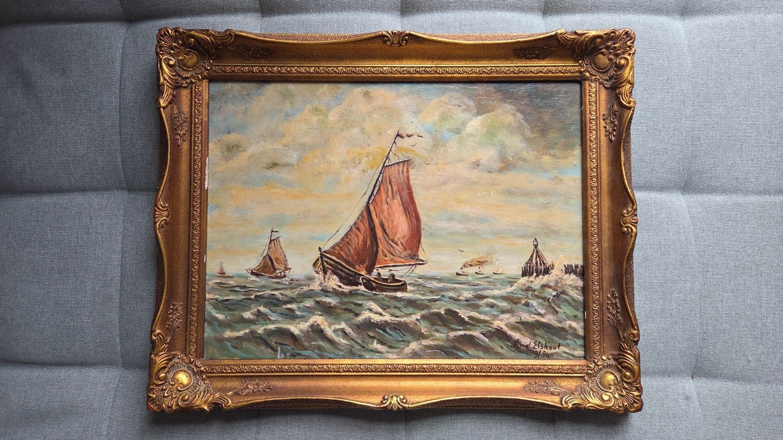 Schilderij van J. van Elshout, gesigneerd en gedateerd, Doek, Gedateerd, Impressionistisch, Ophalen of Verzenden