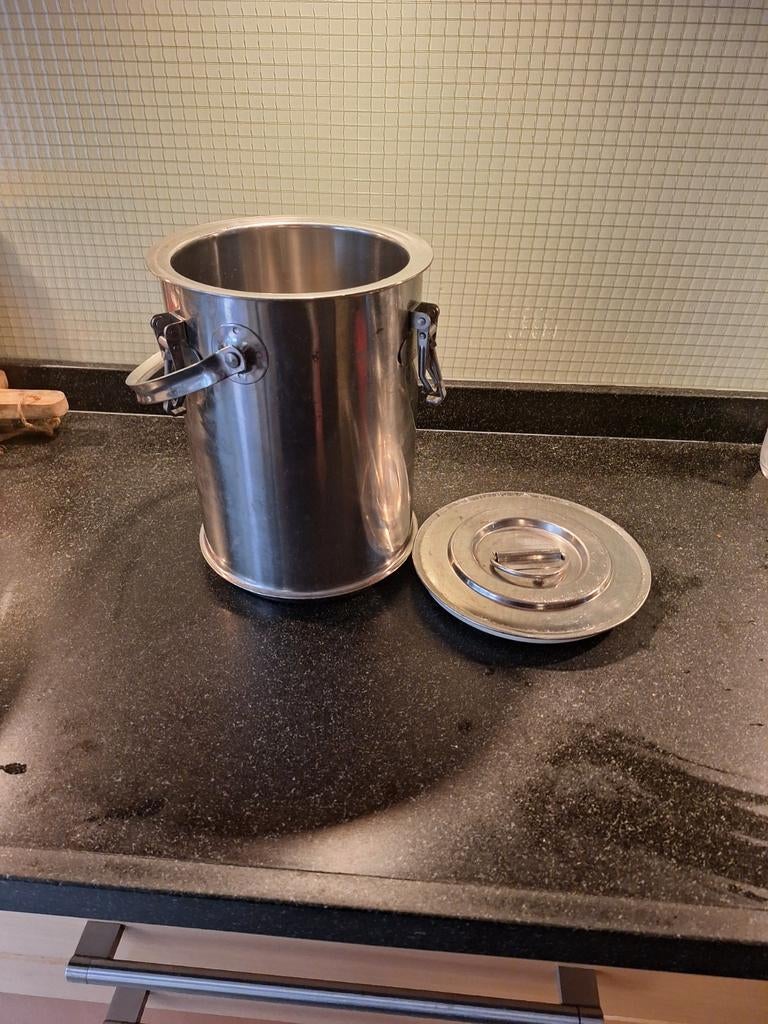 Vintage Ronde 5 Liter Warmhoudplaat Gamel Dubbelwandig, Ophalen of Verzenden, Gebruikt, Rvs, Overige typen