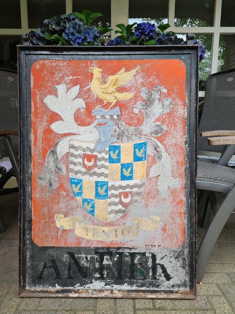 Uniek Groot Antiek Uithangbord met Familiewapen 71x103 cm., Ophalen of Verzenden