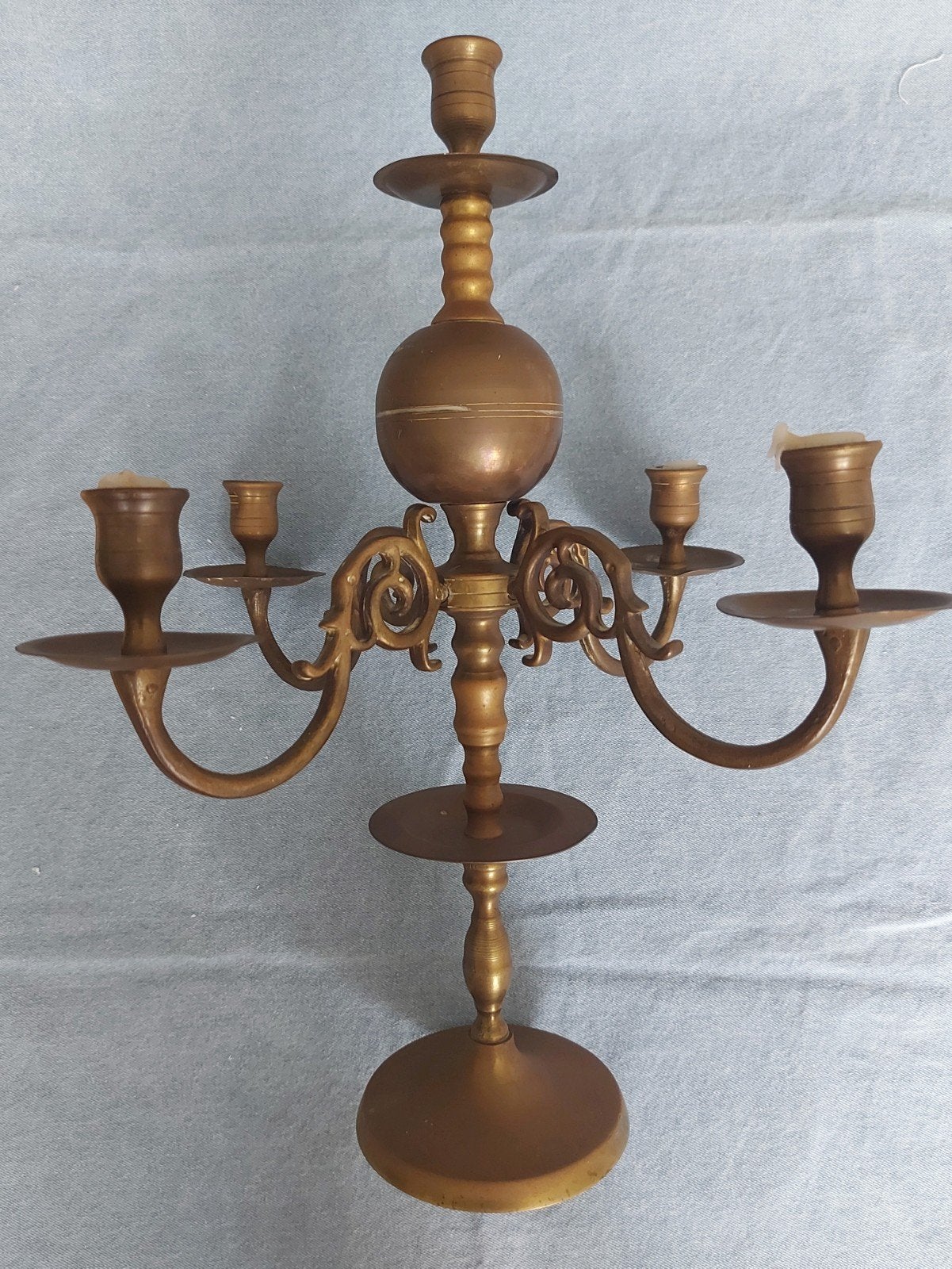 Antieke Koperen Kandelaber met Heksenbol, Ophalen of Verzenden, Koper of Brons