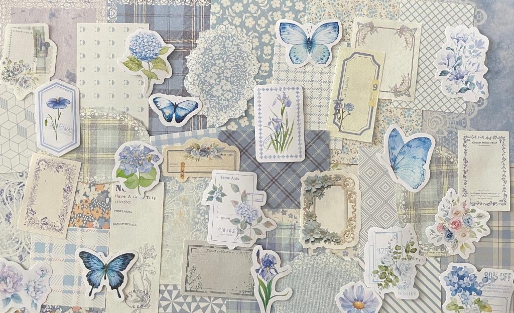 Blauwe scrapbooking, dagboek, junk journal papier, Hobby en Vrije tijd, Scrapbooking, Verzenden, Nieuw, Papier of Karton