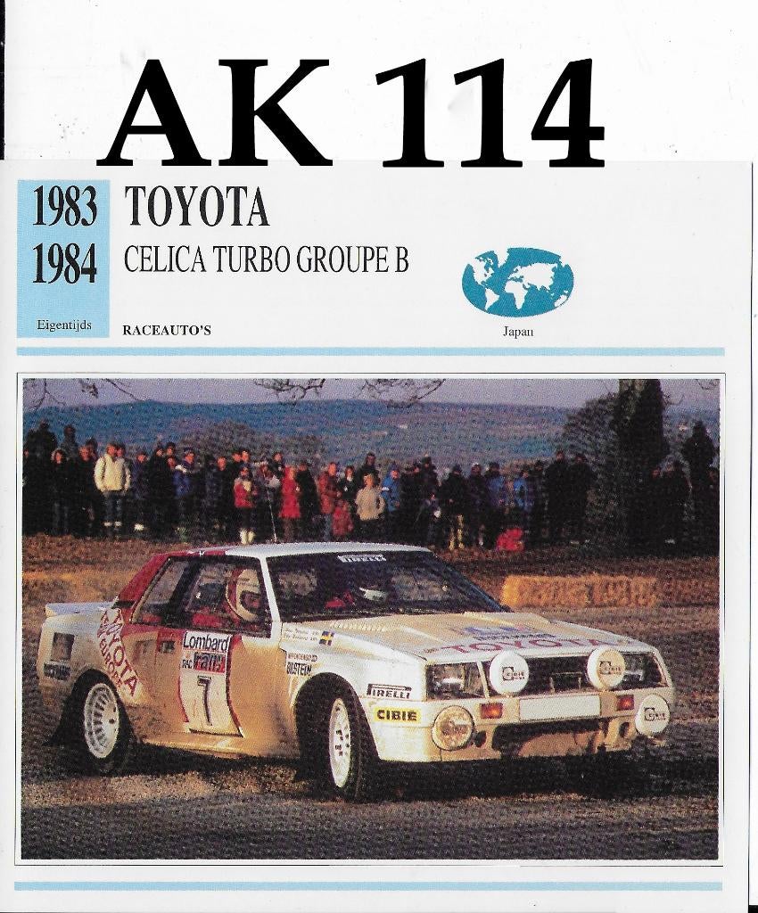 Ak114 autokaart toyota celica turbo groupe b 1983 - 1984, Ophalen of Verzenden, Zo goed als nieuw, Auto's
