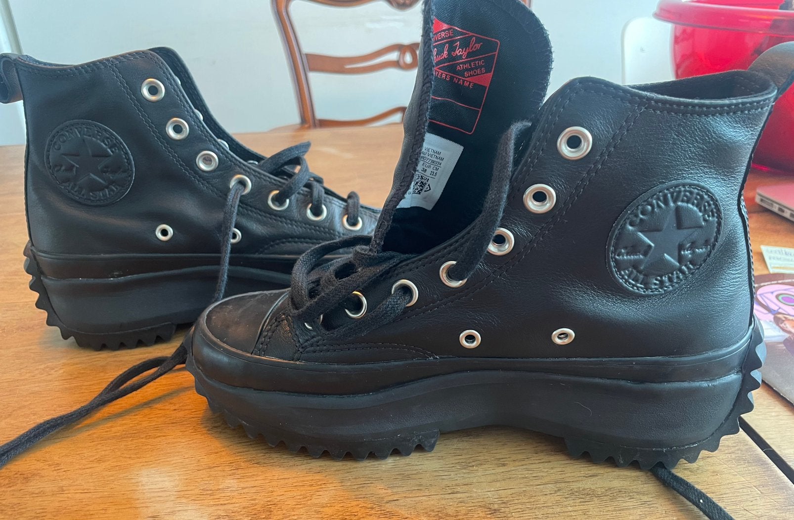 Zwarte leren converse all stars run star hike maat 38, Zwart, Ophalen of Verzenden, Sneakers of Gympen, Zo goed als nieuw