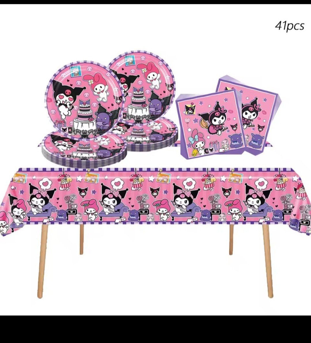 Nieuw Kuromi en My Melody Feestpakket 41 stuks, Ophalen, Nieuw, Feestartikel, Verjaardag