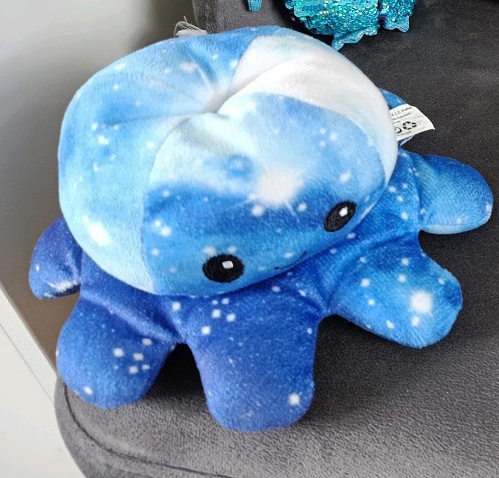 Octopus mood knuffel blauw omkeerbaar inktvis, Ophalen of Verzenden, Zo goed als nieuw, Blauw, Overige typen