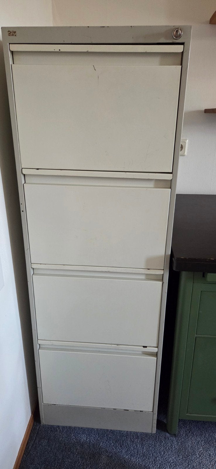 Metalen archiefkast met 4 diepe lades - Grijs, Ophalen, Gebruikt, Klassiek kantoor, 50 tot 100 cm