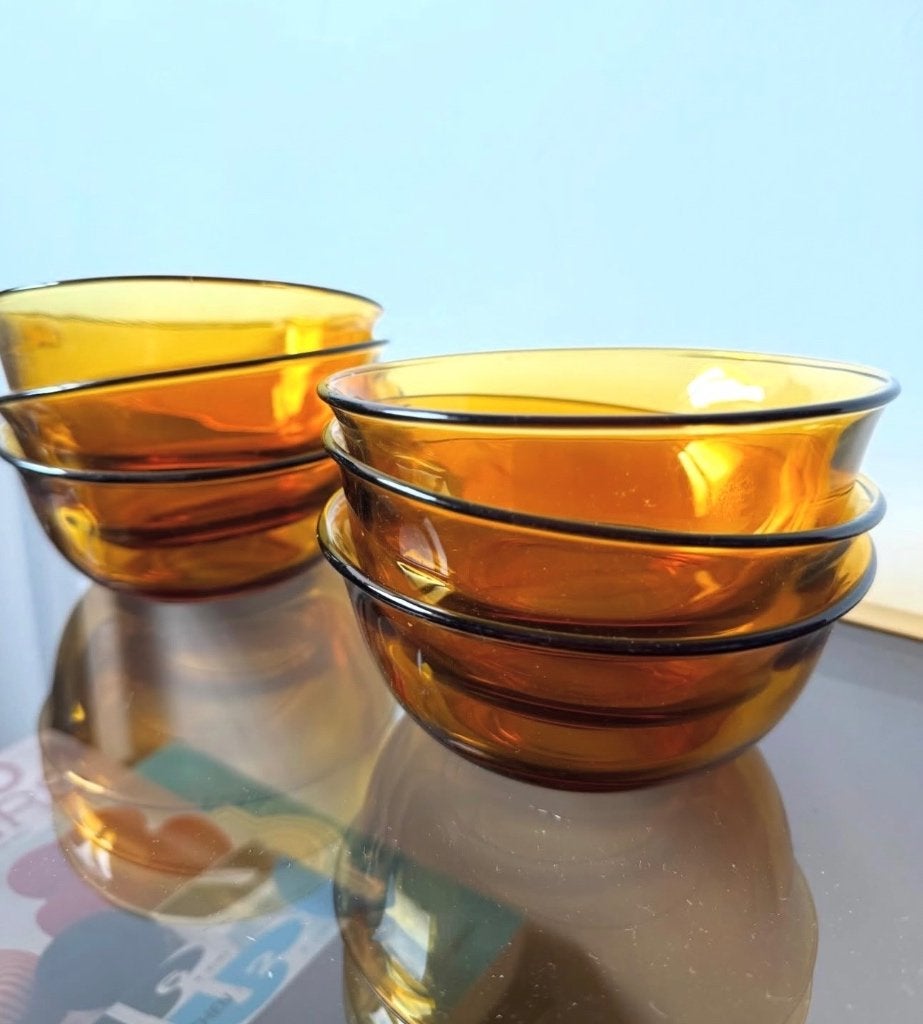 Vintage amberkleurige dessertkommetjes vereco, Ophalen of Verzenden