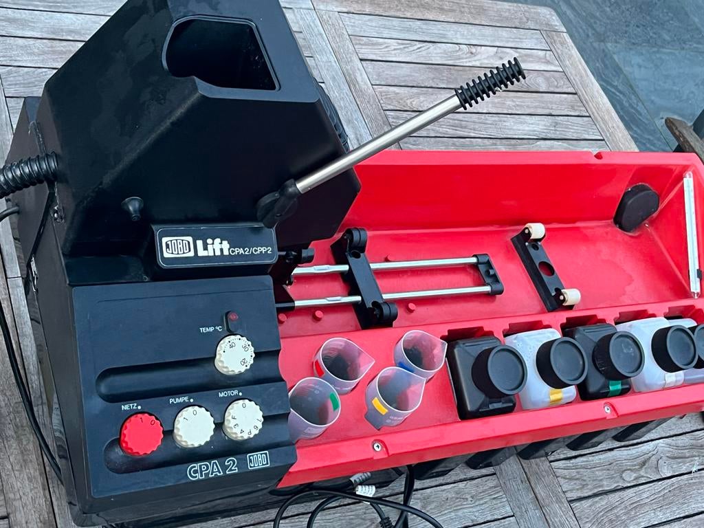 Jobo CPA 2 Ontwikkelmachine met lift vele drums en spoelen, Ophalen, Gebruikt, Complete dokaset