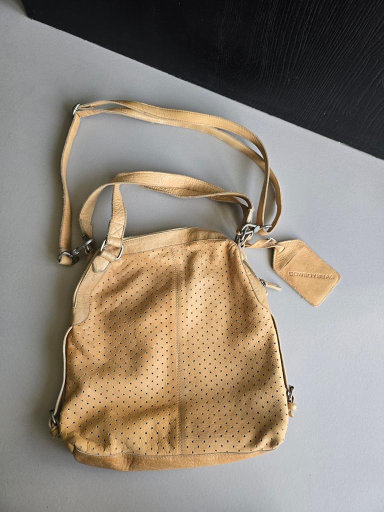 Echt leren Cowboysbag tas Beige twv €159,95, Ophalen of Verzenden, Zo goed als nieuw, Beige, Handtas