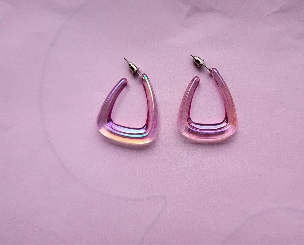 Roze iriserende oorbellen, Overige materialen, Verzenden, Nieuw, Knopjes of Stekers