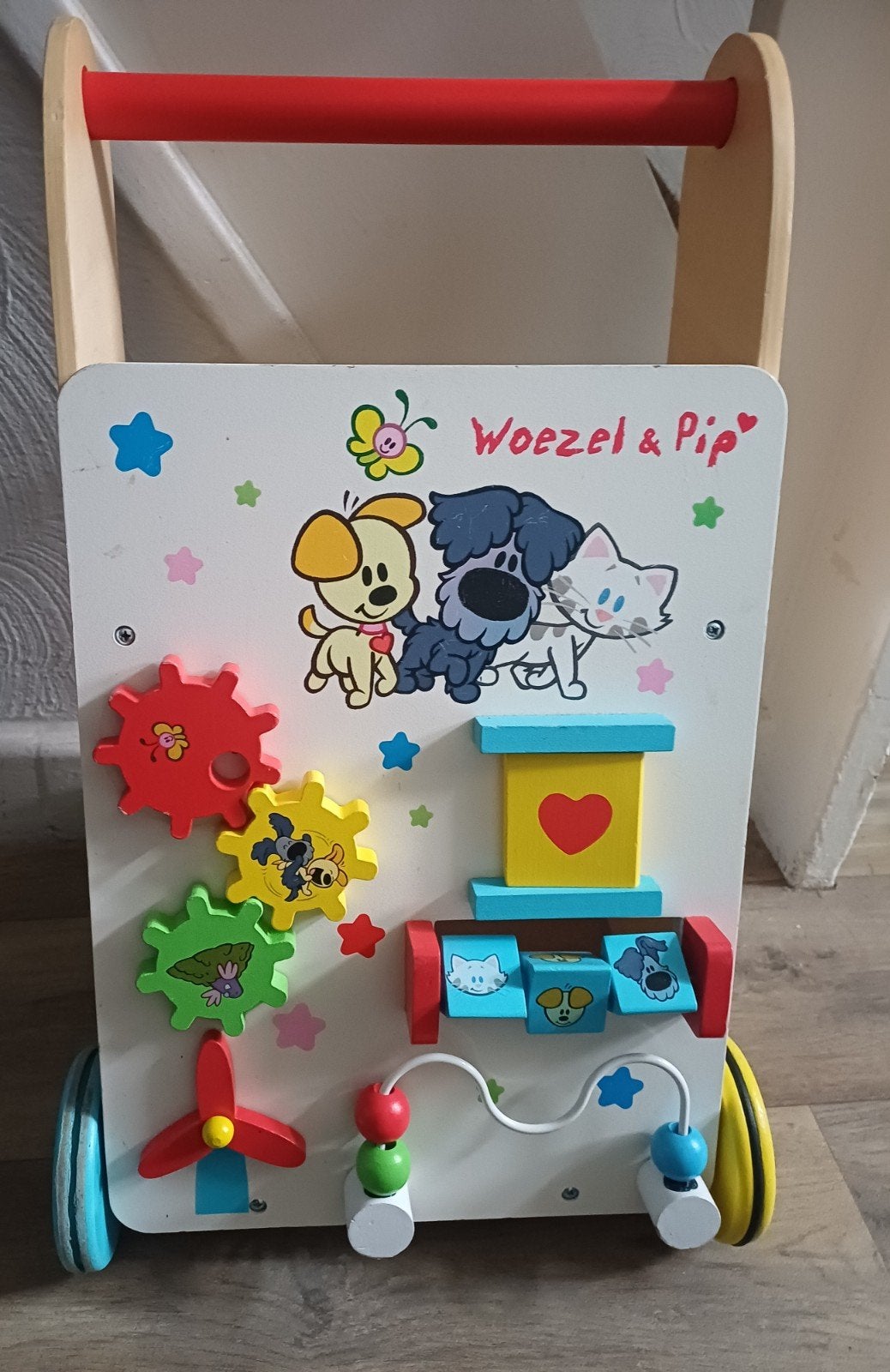 Woezel & Pip houten loopwagen met activiteiten, Ophalen of Verzenden, Gebruikt, Overige typen