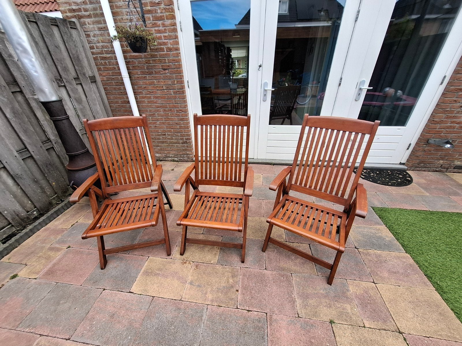 Teakhouten tuinstoelen, Tuin en Terras, Tuinstoelen, Ophalen, Zo goed als nieuw, Teakhout, Inklapbaar
