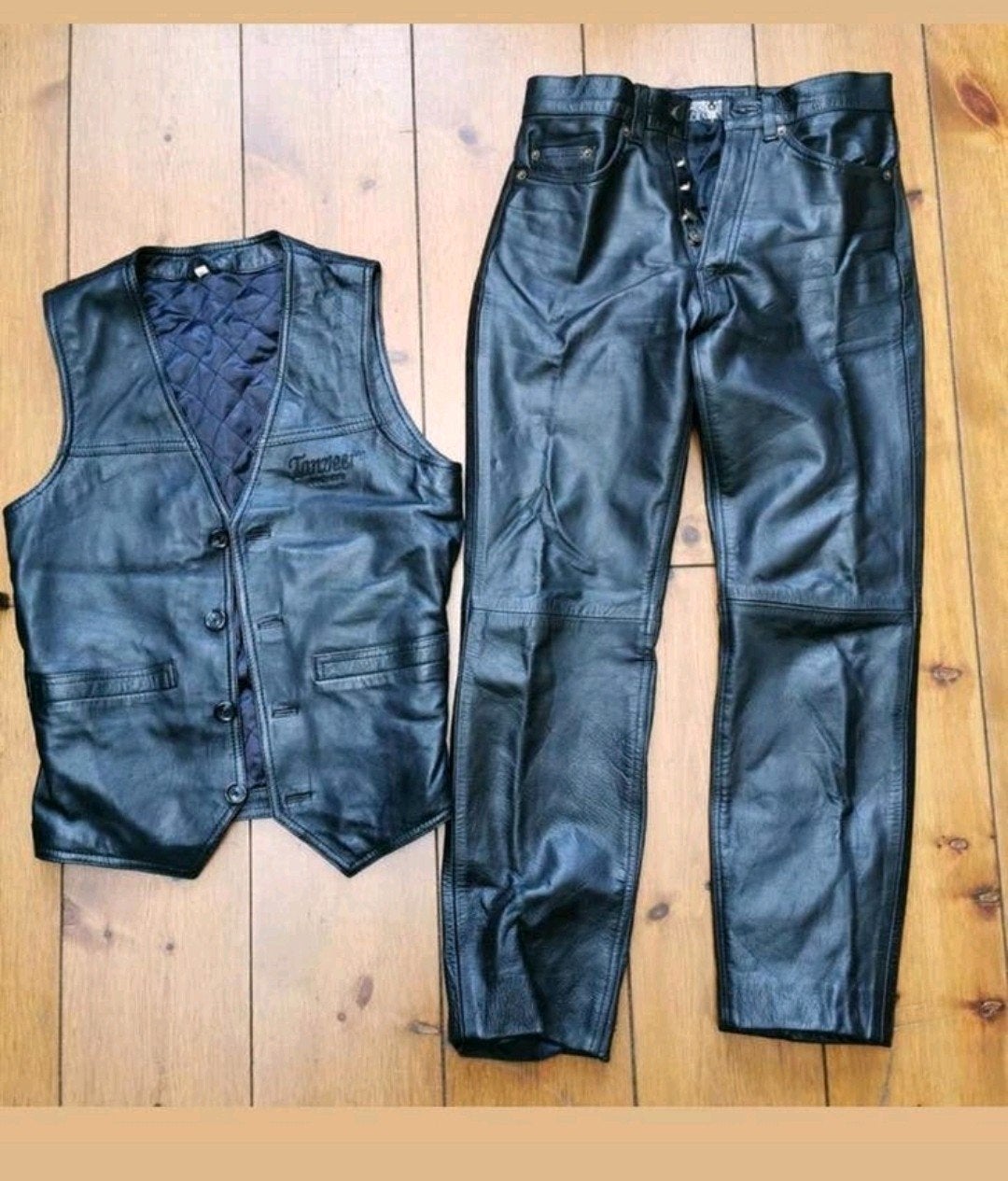 Set echte leren motorkleding M /31 (broek + gilet/vest), Motoren, Ophalen of Verzenden, Tweedehands, Overige typen