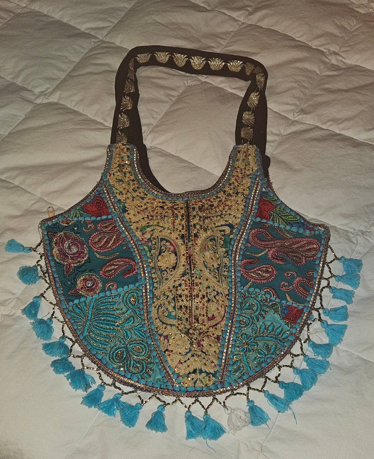 Unieke handtas met borduursels en kwastjes, Sieraden, Tassen en Uiterlijk, Tassen | Damestassen, Ophalen, Nieuw, Blauw, Handtas