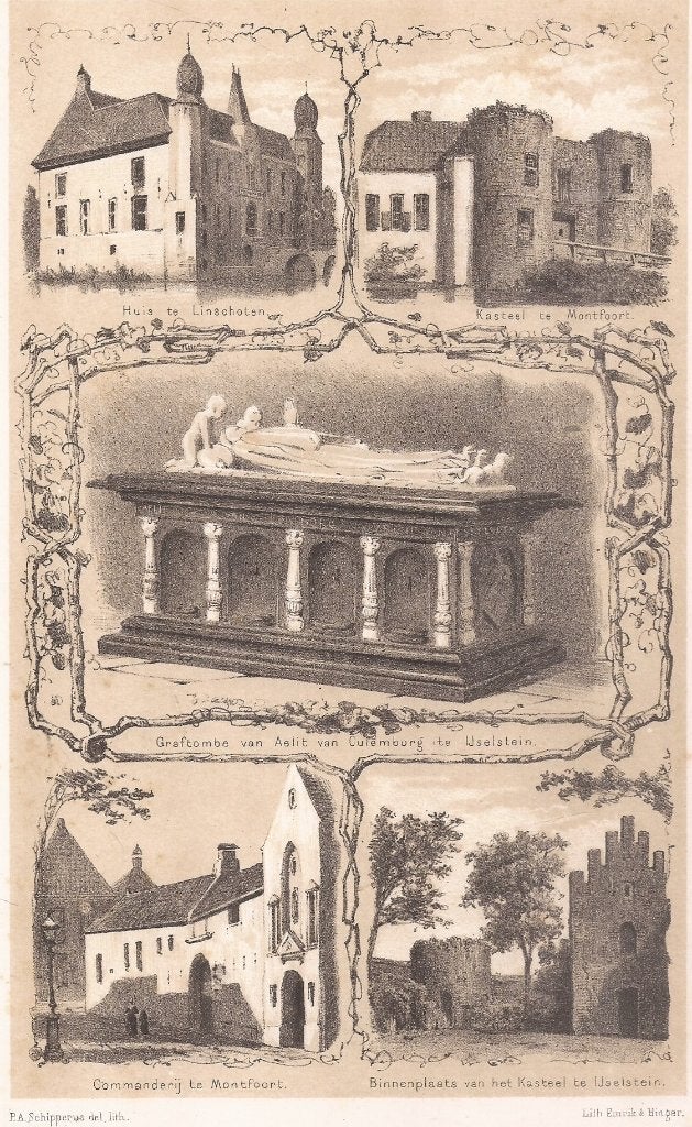 Montfoort IJsselstein Linschoten Litho Schipperus 1883, Antiek en Kunst, 1800 - 1899, Stadsgezicht, Ophalen of Verzenden, Blanco verso