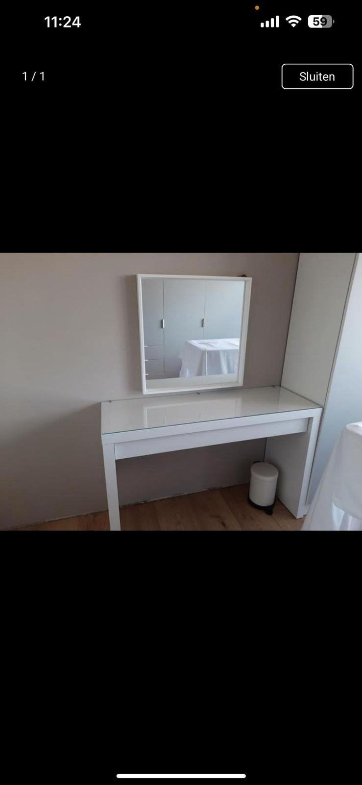 Witte IKEA kaptafel met spiegel, Huis en Inrichting, Zo goed als nieuw, Minder dan 100 cm, Hout, 50 tot 100 cm