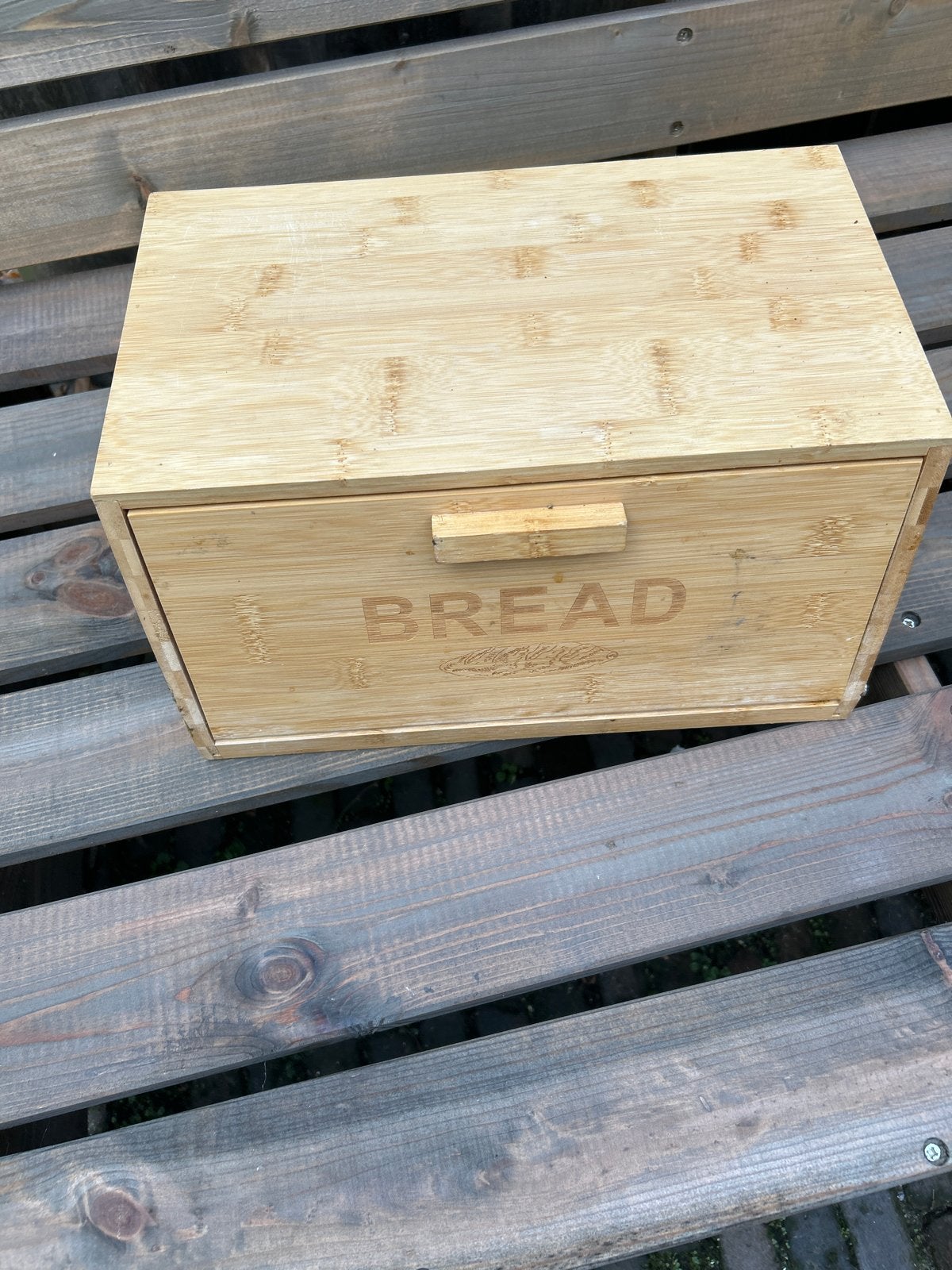 Houten broodtrommel met 'BREAD' opdruk, Gebruikt, Hout, Ophalen of Verzenden, Broodtrommel