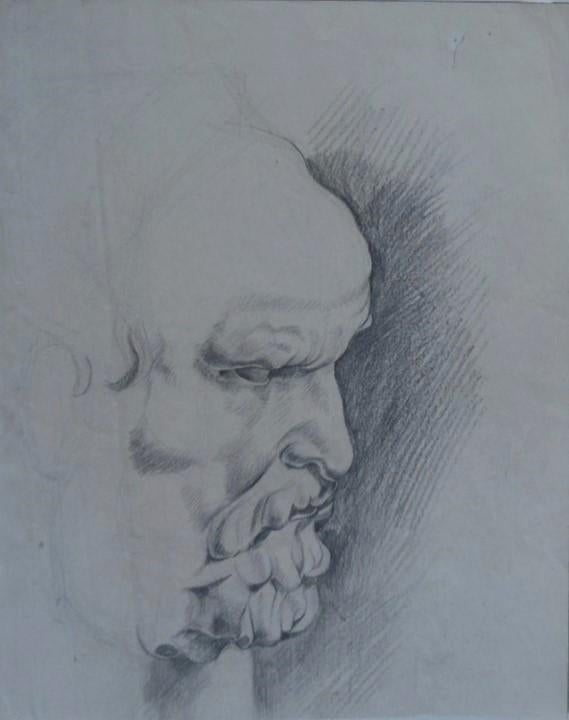 Huib Luns potloodtekening "Profiel Oude Man", Ophalen