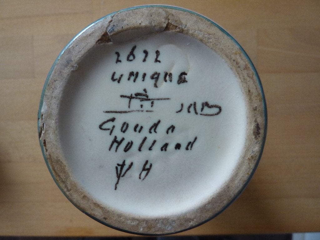 Plateel vaas Gouda Unique nummer 2612 keramiek bloem vintage, Verzenden