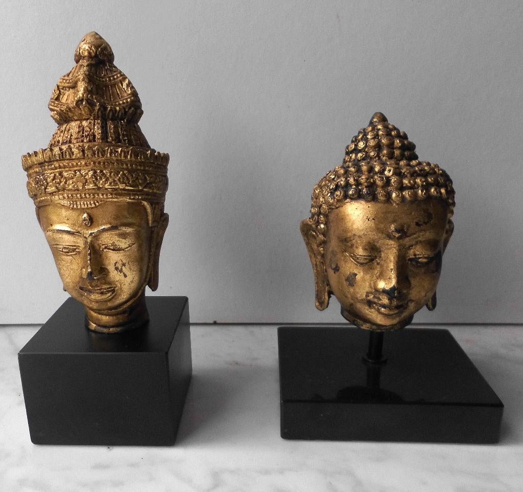 2 Antieke verguld Bronzen Boeddha kopjes ., Antiek en Kunst, Ophalen