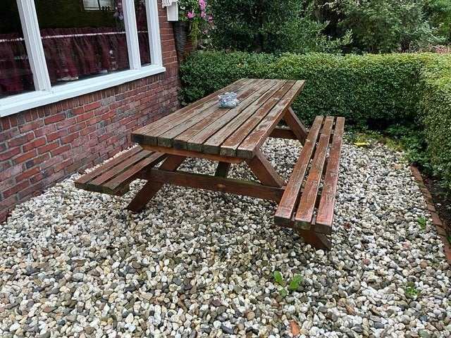 Picknick tafel, Tuin en Terras, Ophalen, Gebruikt, Rechthoekig, Hout