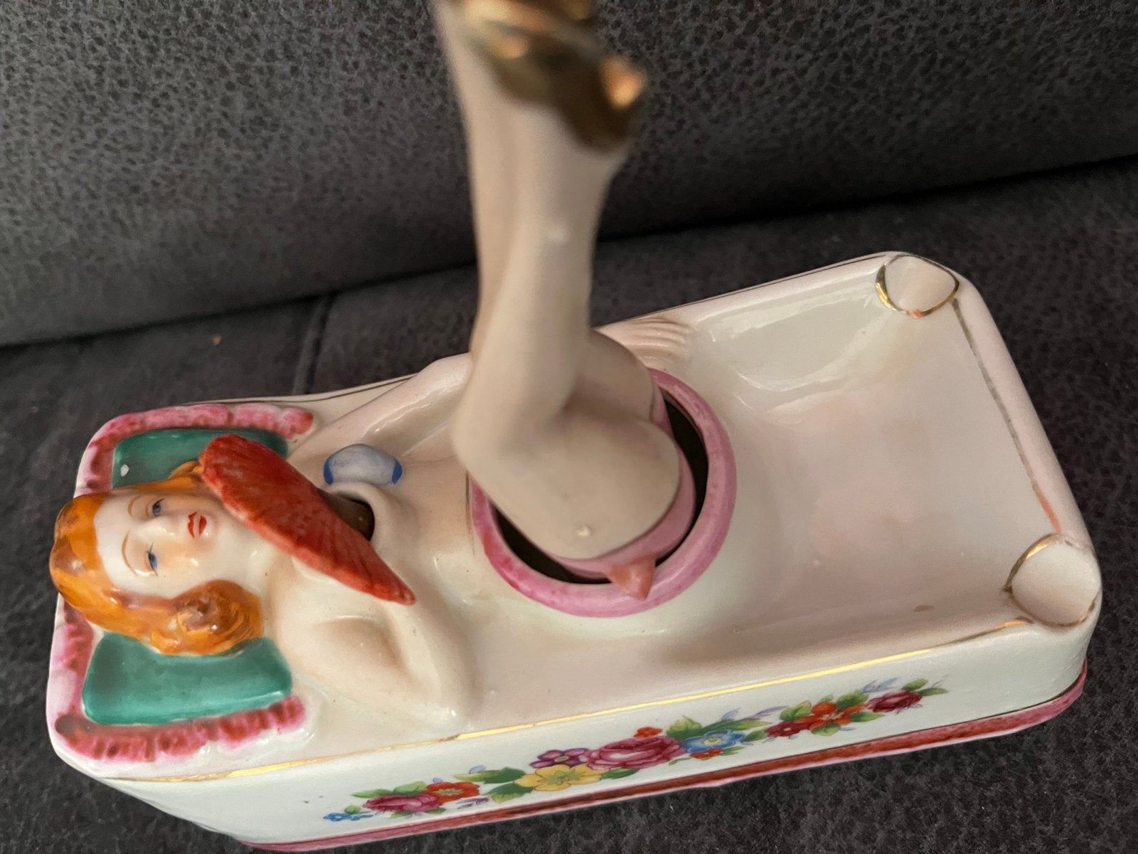 Vintage porseleinen asbak met pin up dame naughty nodder, Ophalen of Verzenden