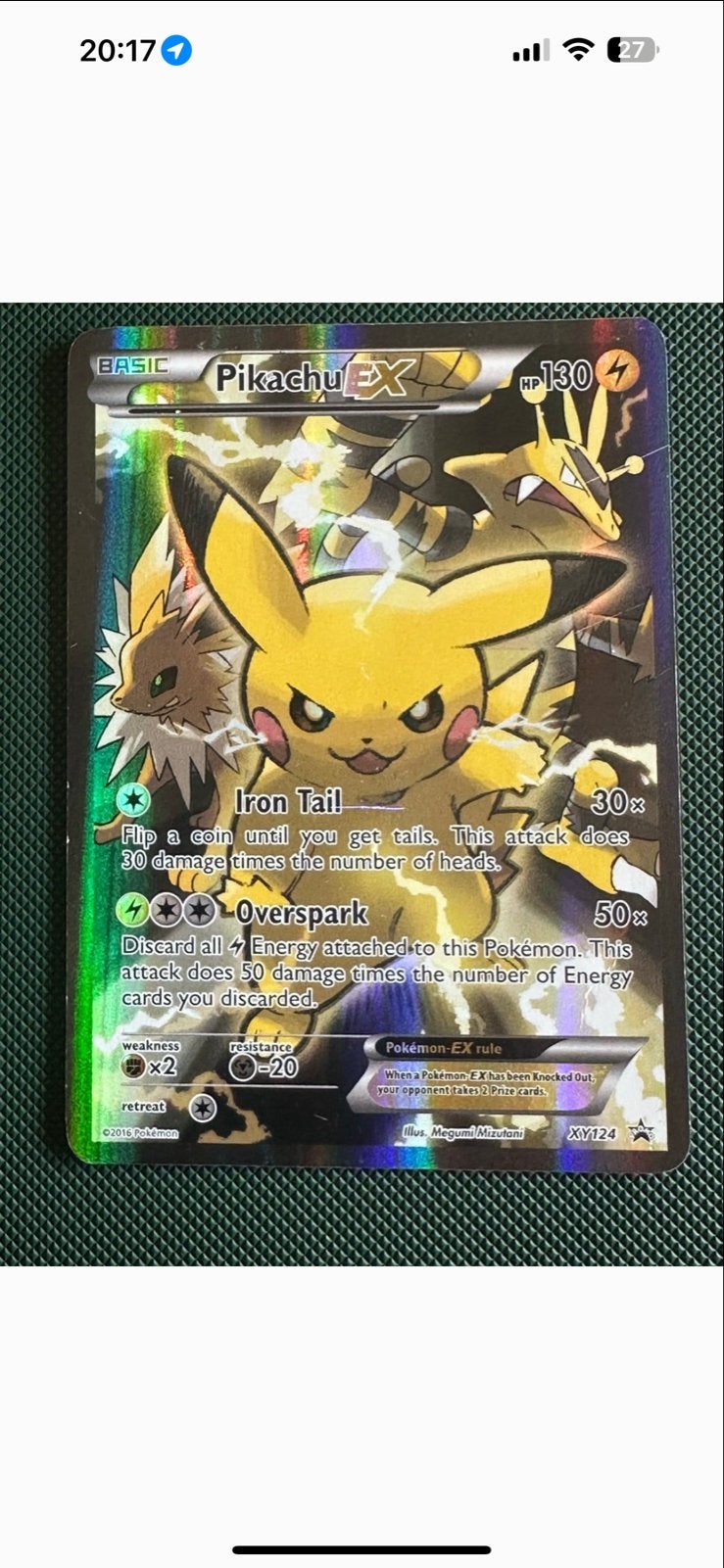 Pikachu EX XY124 Full Art Promo Pokémon Kaart, Hobby en Vrije tijd, Ophalen of Verzenden, Zo goed als nieuw, Losse kaart, Foil