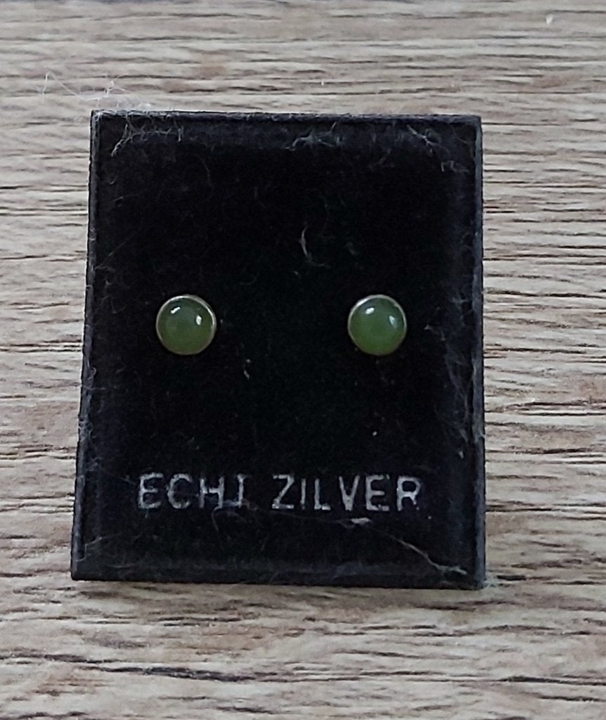 Vintage Jade Oorknopjes Zilver (835) -Jaren '70/'80., Gebruikt, Ophalen of Verzenden, Met edelsteen, Knopjes of Stekers