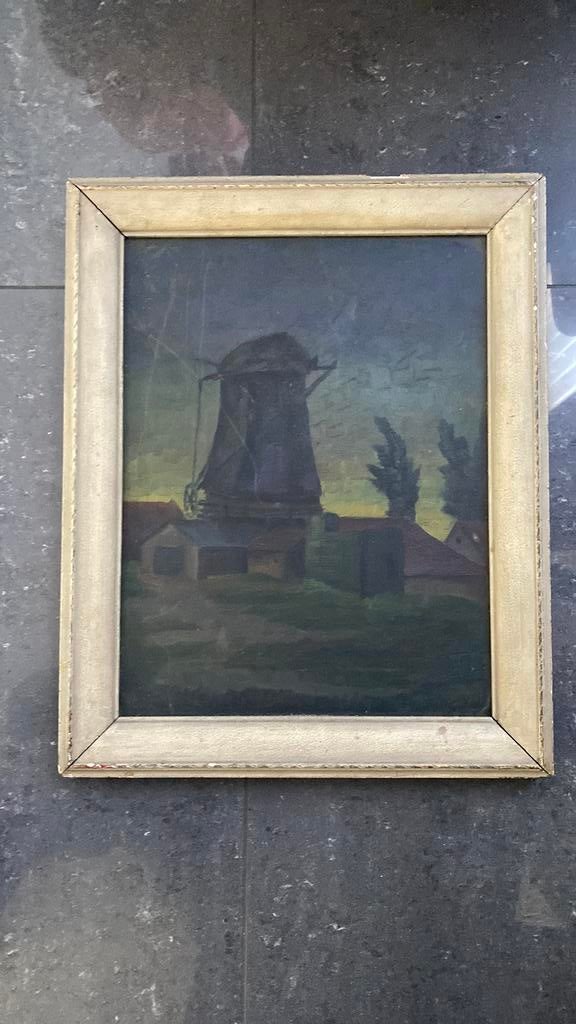 Molen bij avond schilderij gemaakt door J.M letter, Antiek en Kunst, Kunst | Schilderijen | Klassiek, Ophalen