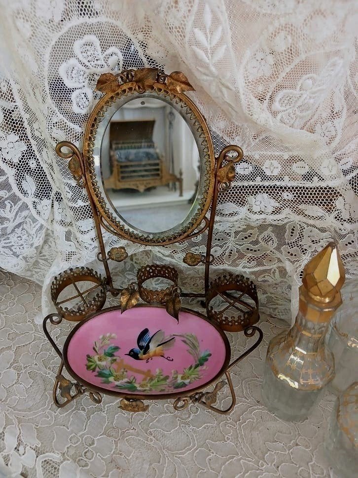 Antiek Frans kaptafel-/toiletspiegeltje....boudoir..., Antiek en Kunst, Antiek | Woonaccessoires, Verzenden