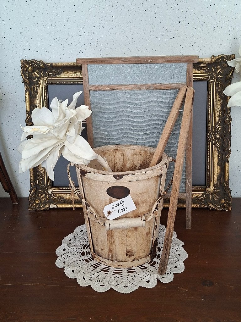 Brocante/Vintage Emmer, Knijper en Wasbord (3-delig), Ophalen of Verzenden