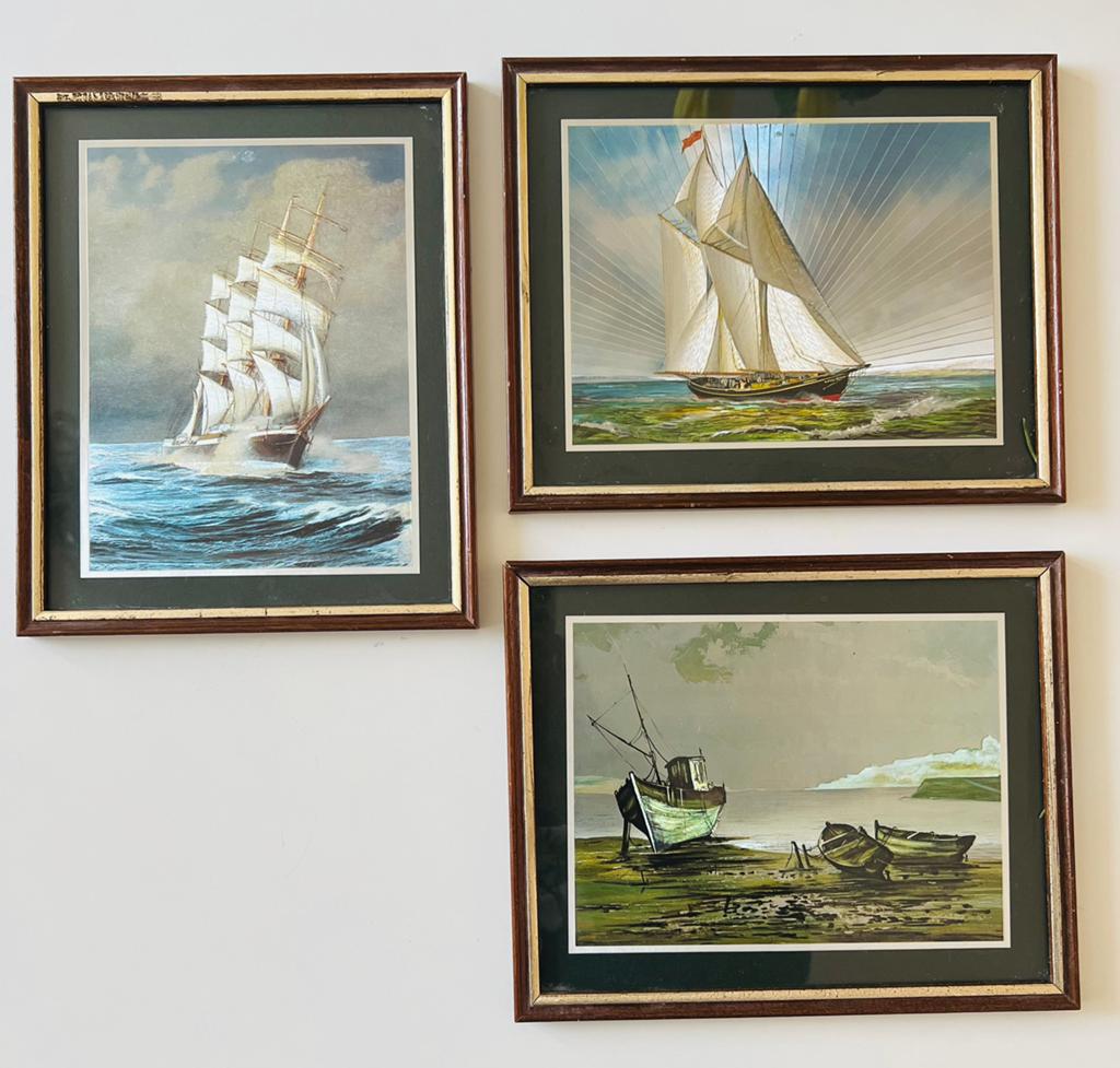 3 Vintage Folies schilderijen met een marien thema, Ophalen of Verzenden