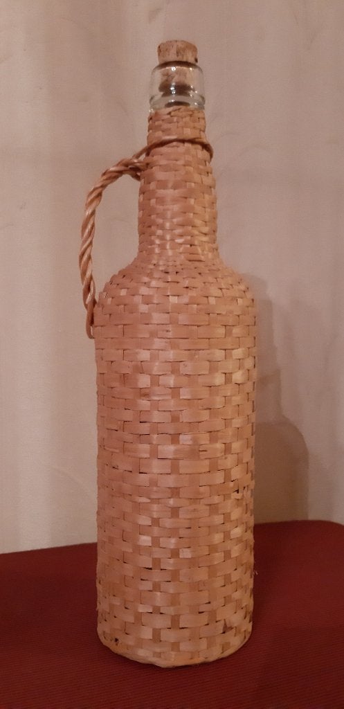 Grote glazen vaas / fles met riet / rotan rond jaren 60, Ophalen of Verzenden, Nieuw, Overige kleuren, Glas