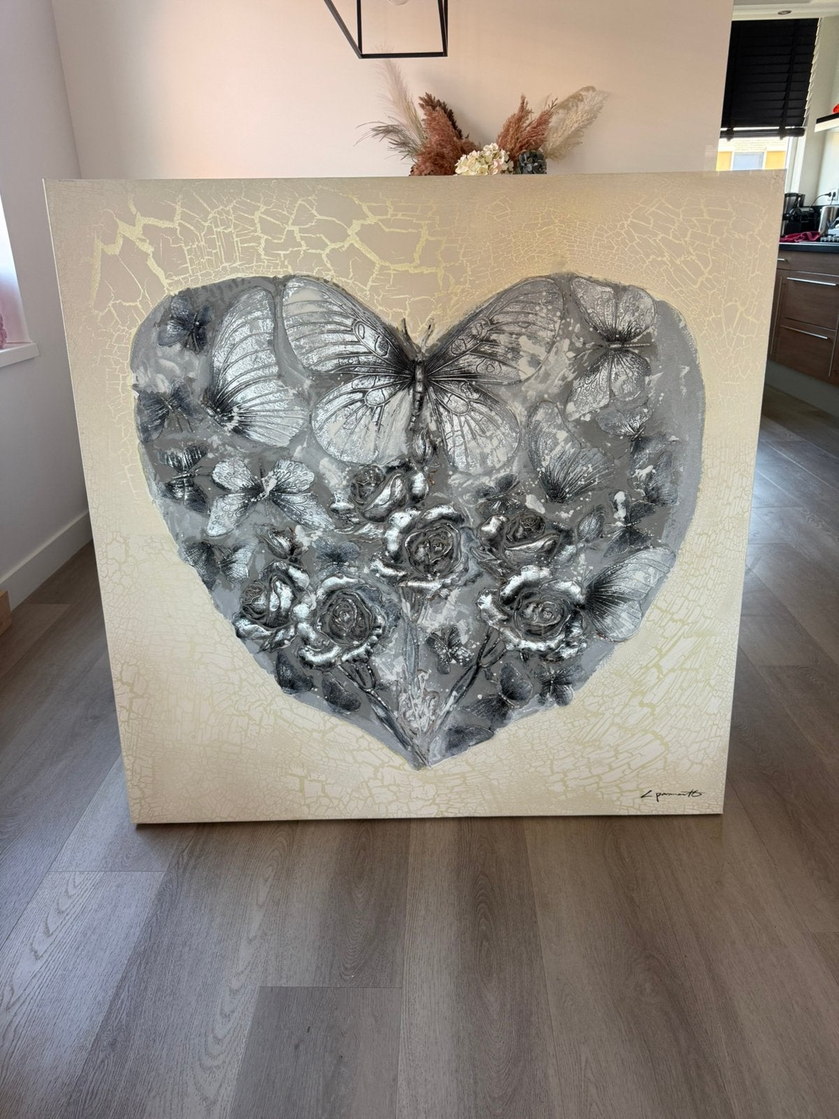 Schilderij hart/vlinders, Ophalen, Zo goed als nieuw, 100 tot 125 cm, Schilderij