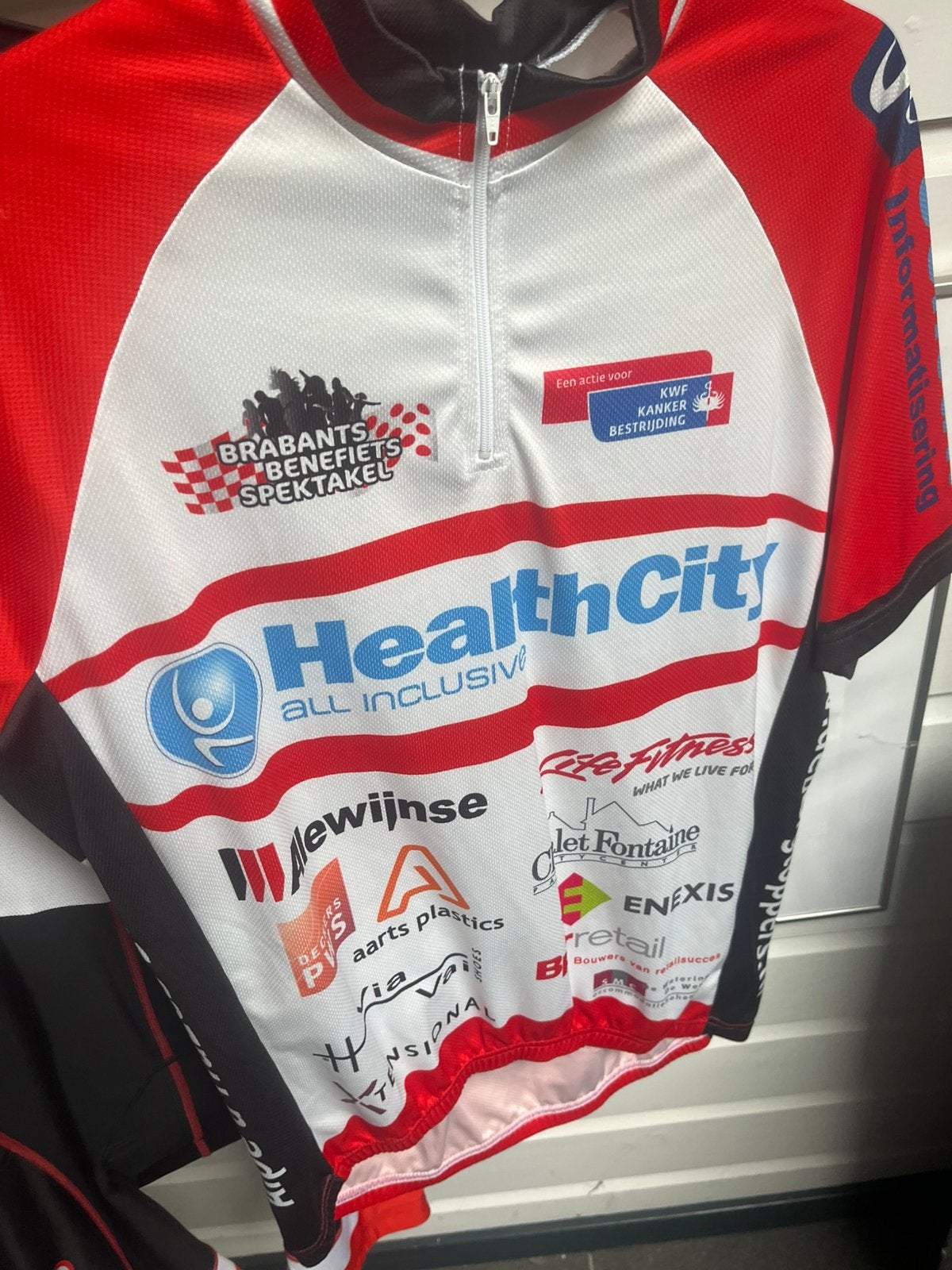 Wielrenset broek met shirt sponsoring Alpe d huzes, Fietsen en Brommers, Ophalen, Heren, Zo goed als nieuw, L