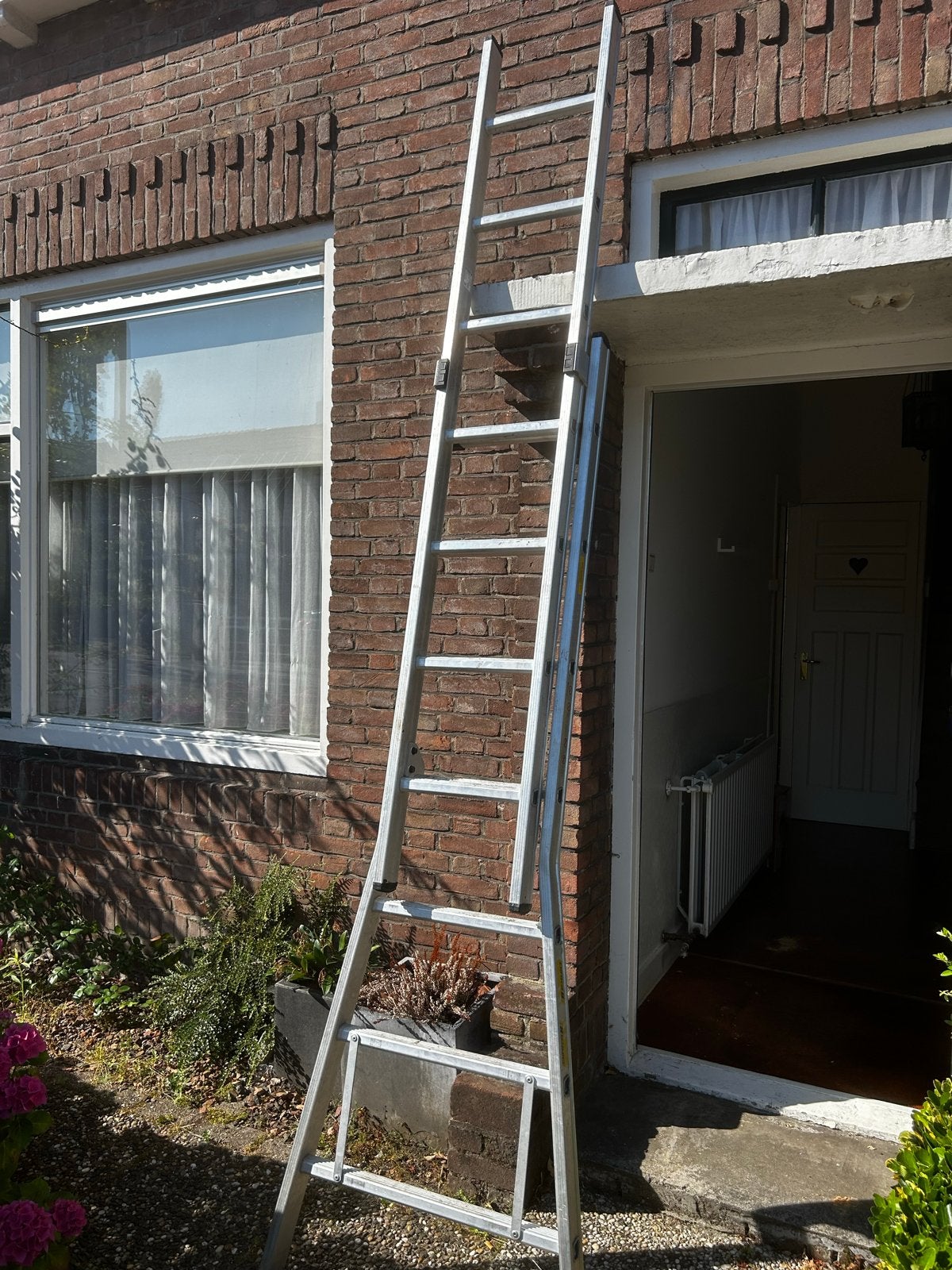 Stevige aluminium ladder, 2 delig uitschuifbaar, Ophalen, Gebruikt, Ladder, 4 meter of meer