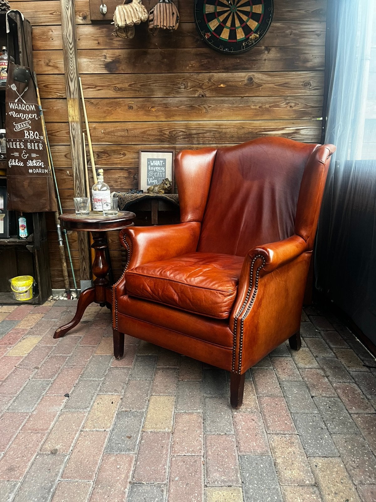 Chesterfield Oorfauteuil in cognac bruin, Huis en Inrichting, Ophalen of Verzenden, Zo goed als nieuw, 75 tot 100 cm, Leer
